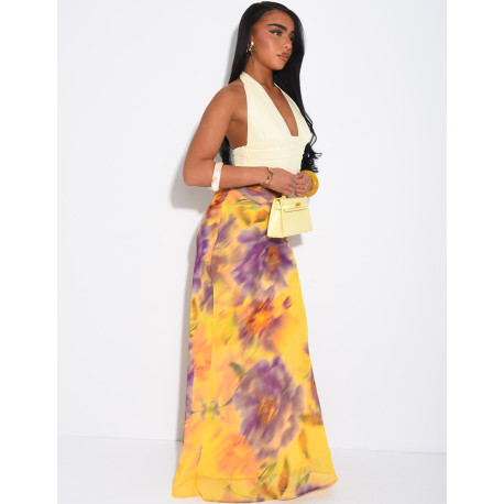 Long openwork dress with a backless top and long skirt