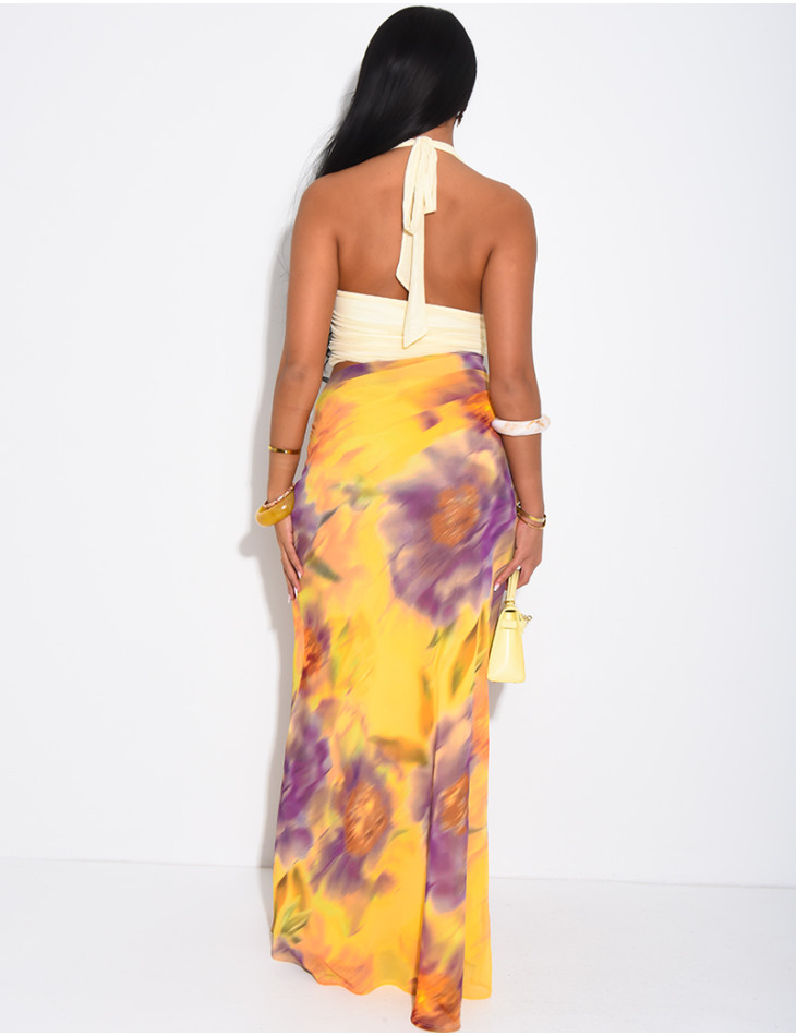 Long openwork dress with a backless top and long skirt