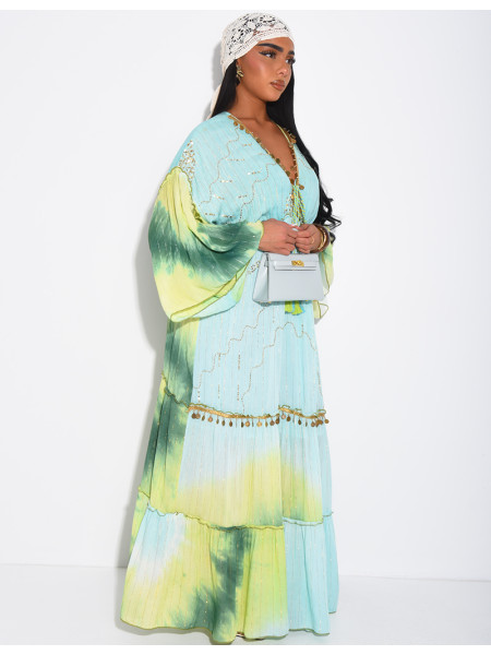 Long bohemian dress with embroidery and beads