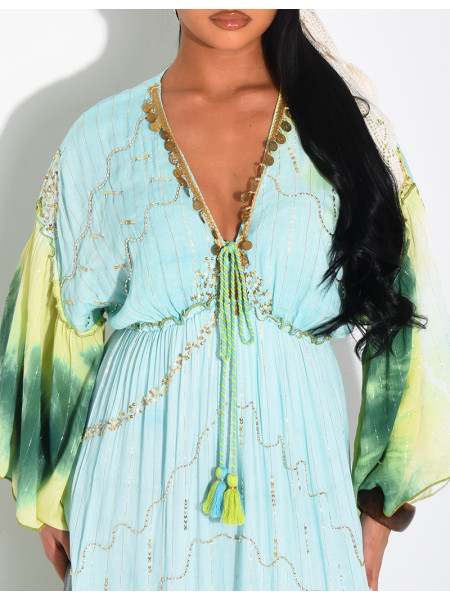 Long bohemian dress with embroidery and beads