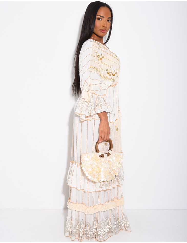 Robe bohème longue à broderies et perles