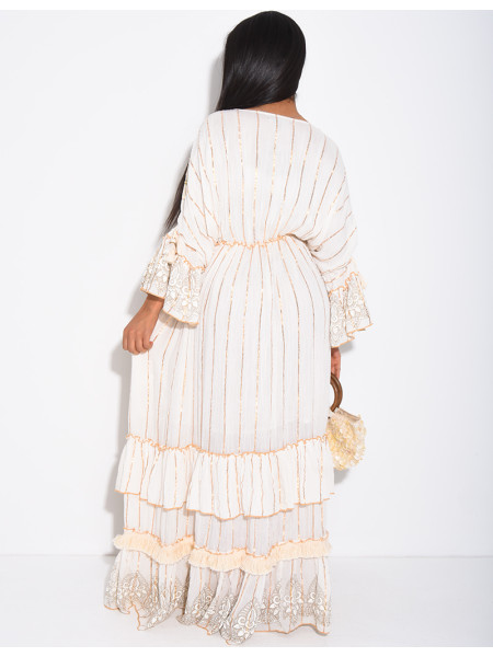 Robe bohème longue à broderies et perles