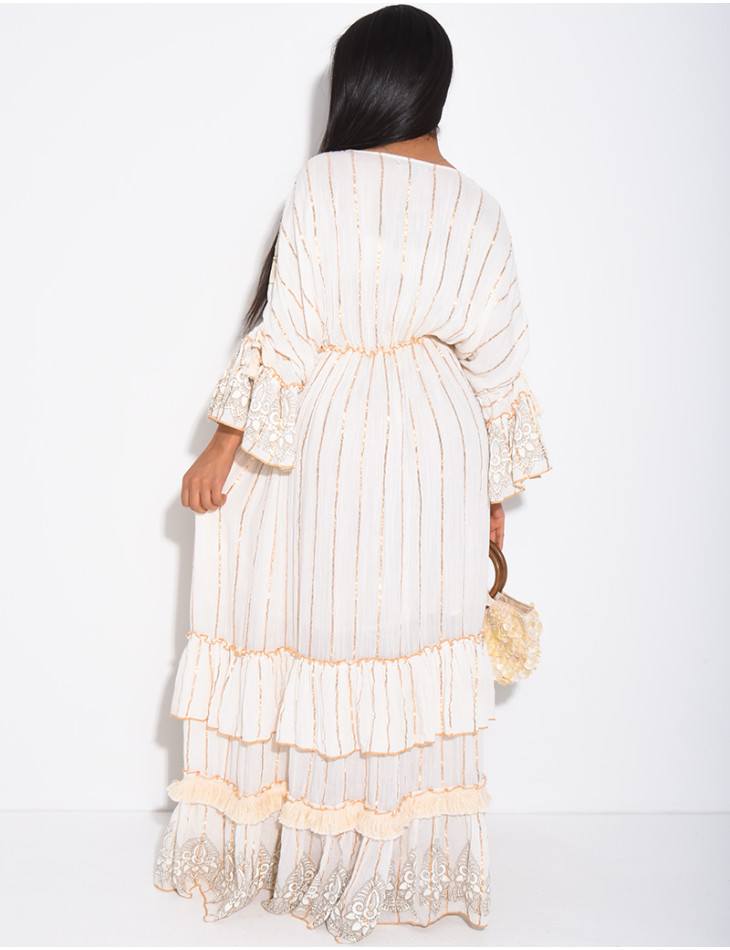 Robe bohème longue à broderies et perles