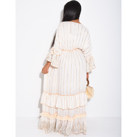 Robe bohème longue à broderies et perles