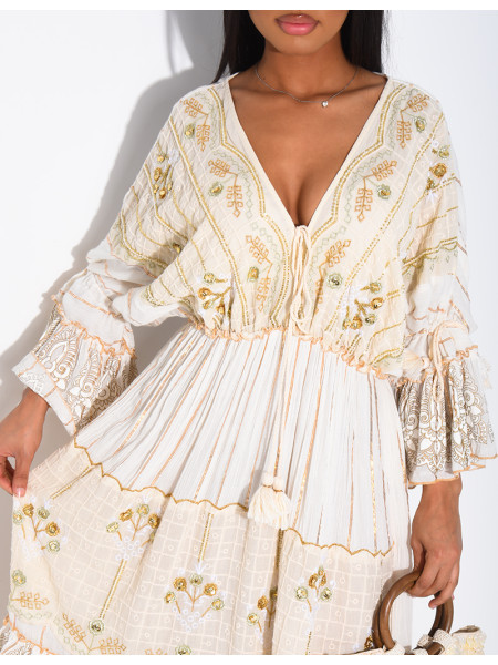 Robe bohème longue à broderies et perles