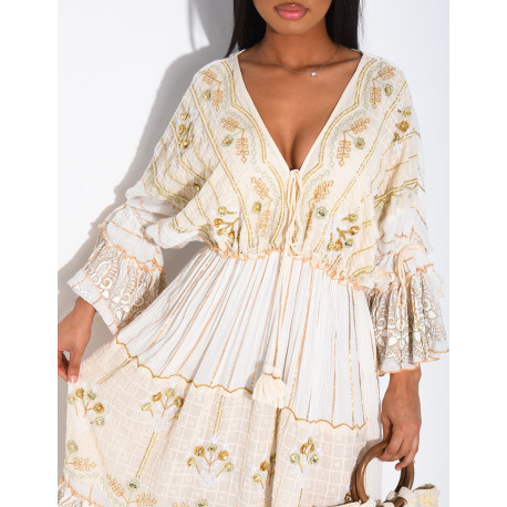 Robe bohème longue à broderies et perles