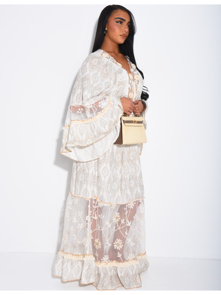 Long bohemian dress with embroidery and beads