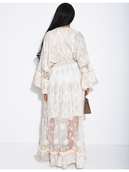 Long bohemian dress with embroidery and beads