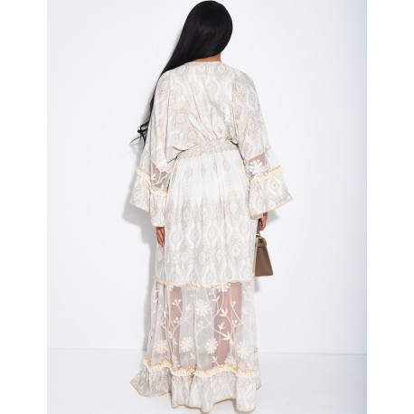 Long bohemian dress with embroidery and beads