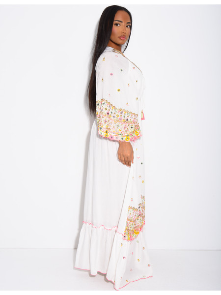 Long bohemian dress with embroidery and beads