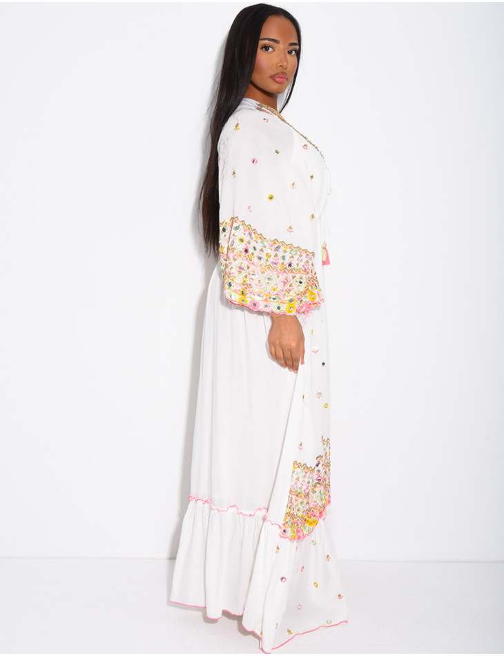 Long bohemian dress with embroidery and beads