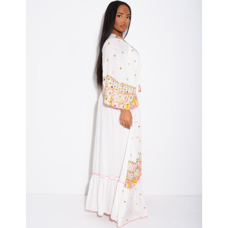Long bohemian dress with embroidery and beads