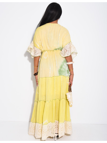 Long bohemian dress with embroidery and beads