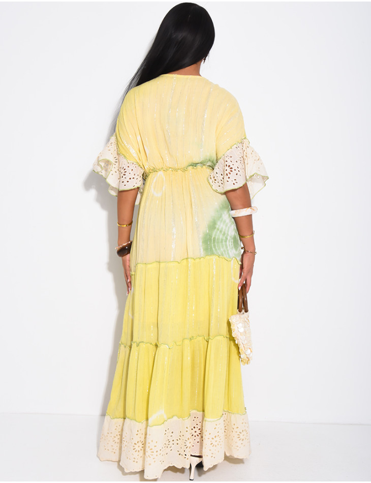 Long bohemian dress with embroidery and beads