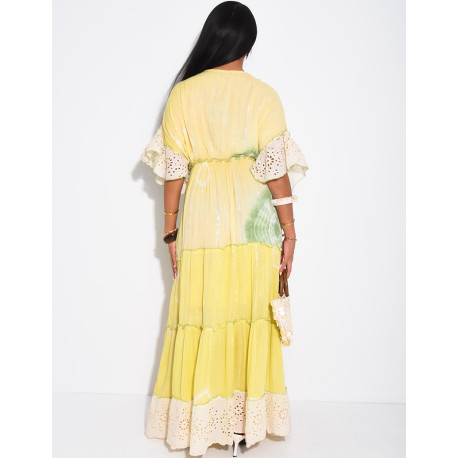 Long bohemian dress with embroidery and beads