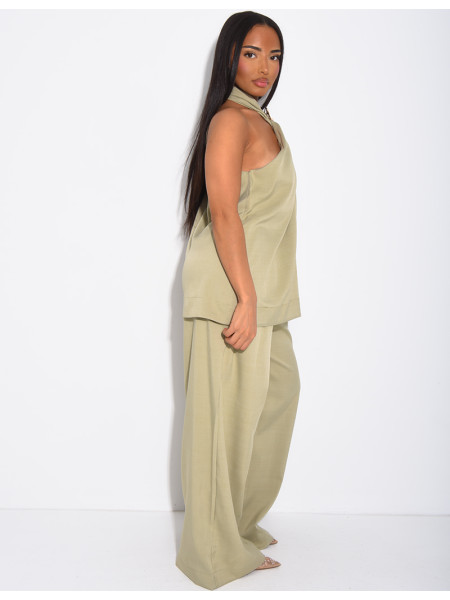 Set aus Hose und ärmellosem Oberteil mit Brosche