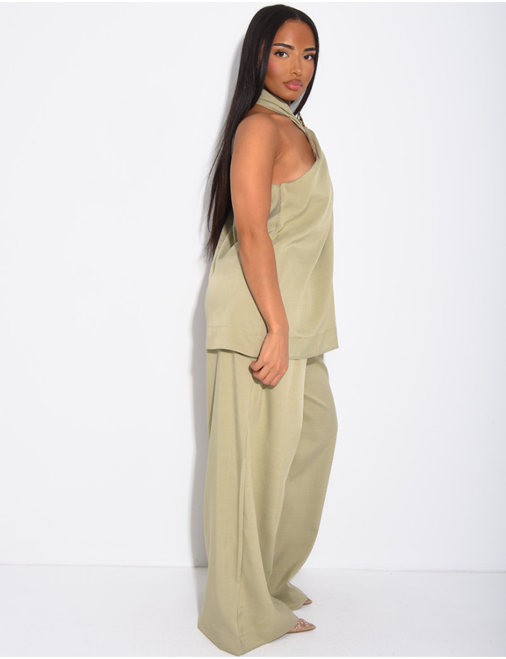 Set aus Hose und ärmellosem Oberteil mit Brosche