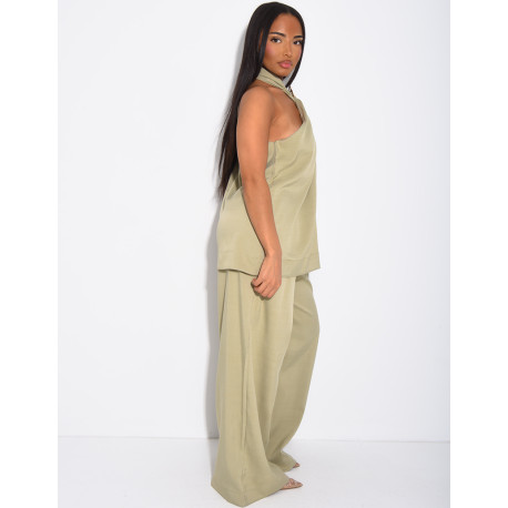 Set aus Hose und ärmellosem Oberteil mit Brosche