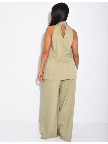 Set aus Hose und ärmellosem Oberteil mit Brosche