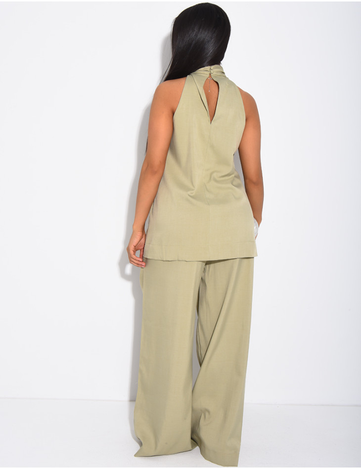 Set aus Hose und ärmellosem Oberteil mit Brosche