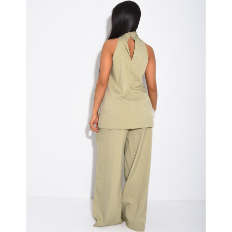 Set aus Hose und ärmellosem Oberteil mit Brosche