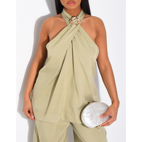 Set aus Hose und ärmellosem Oberteil mit Brosche