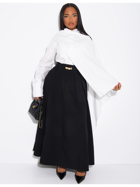 Hochtaillierter, ausgestellter Rock mit Abnähern