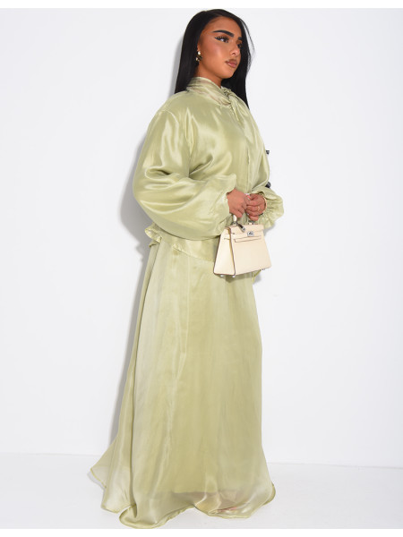 Long skirt and long-sleeve top set in lined organza