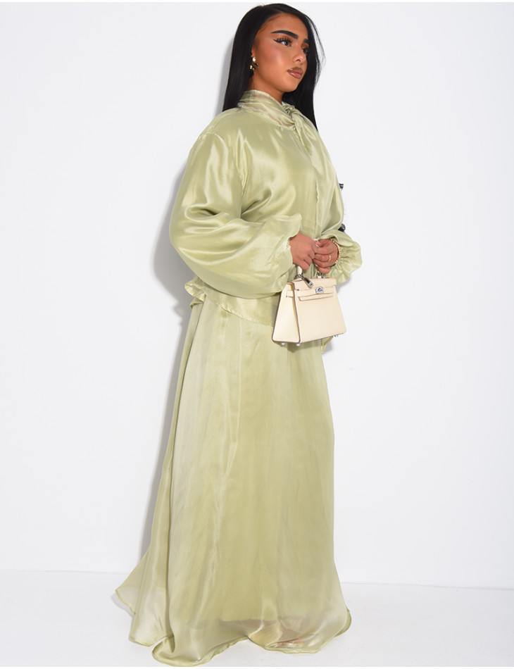 Long skirt and long-sleeve top set in lined organza