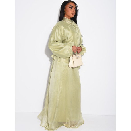 Long skirt and long-sleeve top set in lined organza