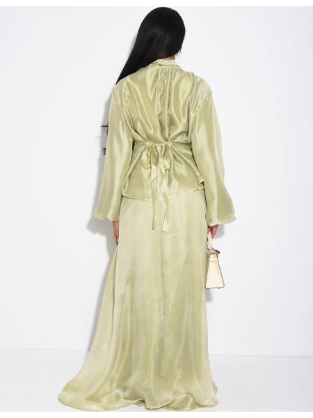 Long skirt and long-sleeve top set in lined organza