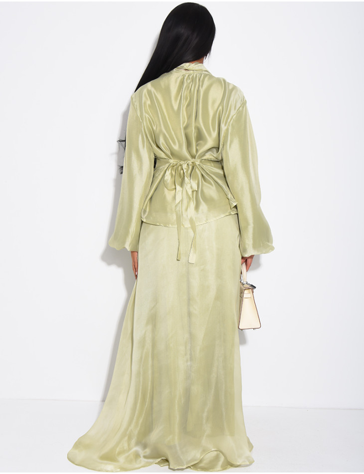 Long skirt and long-sleeve top set in lined organza