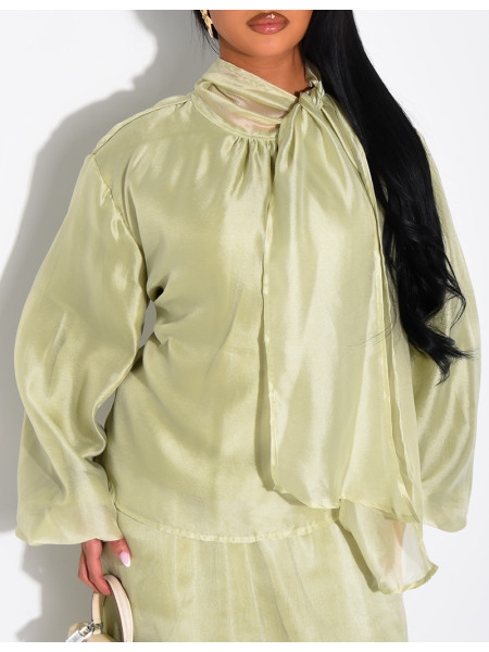 Long skirt and long-sleeve top set in lined organza