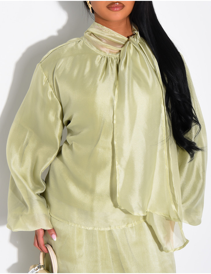 Long skirt and long-sleeve top set in lined organza