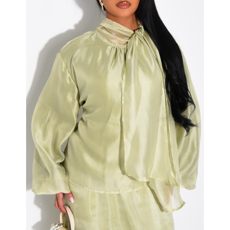 Long skirt and long-sleeve top set in lined organza