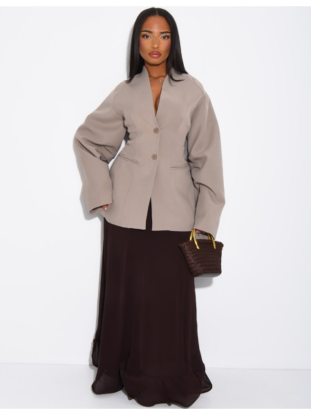 Fitted mid-length blazer with balloon sleeves