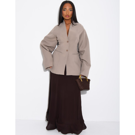 Fitted mid-length blazer with balloon sleeves