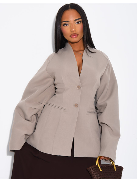 Fitted mid-length blazer with balloon sleeves