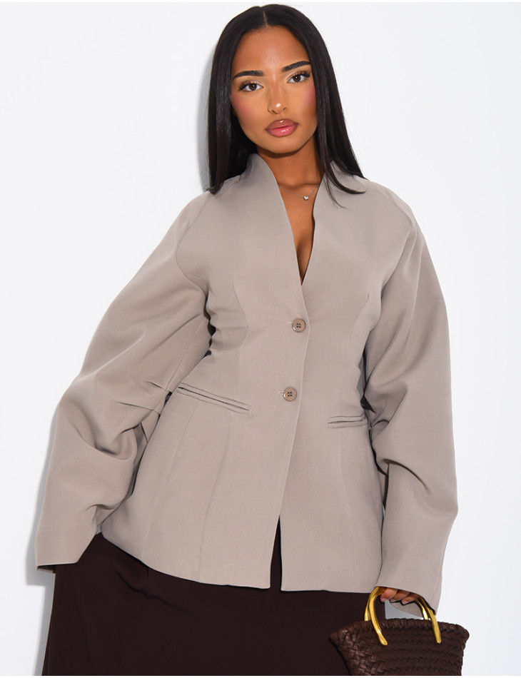 Fitted mid-length blazer with balloon sleeves