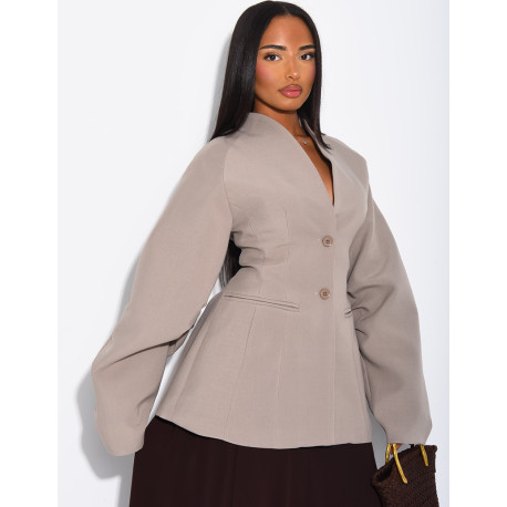 Fitted mid-length blazer with balloon sleeves