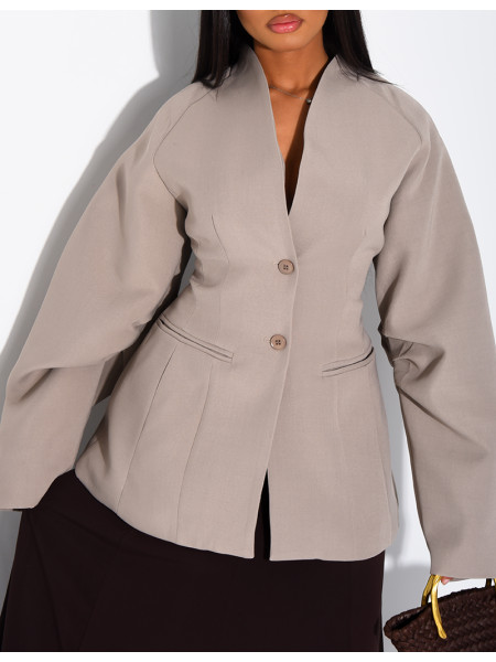 Fitted mid-length blazer with balloon sleeves