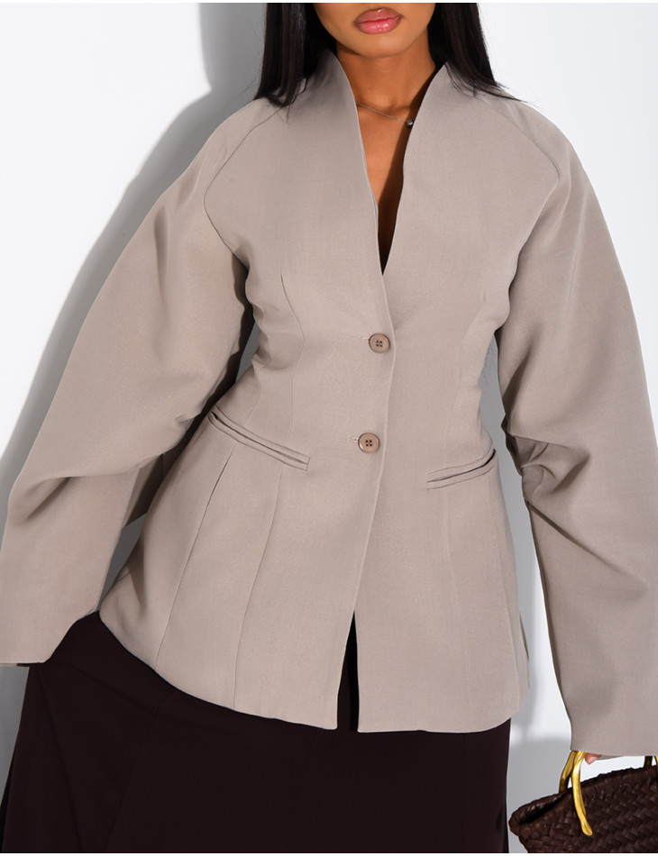 Fitted mid-length blazer with balloon sleeves