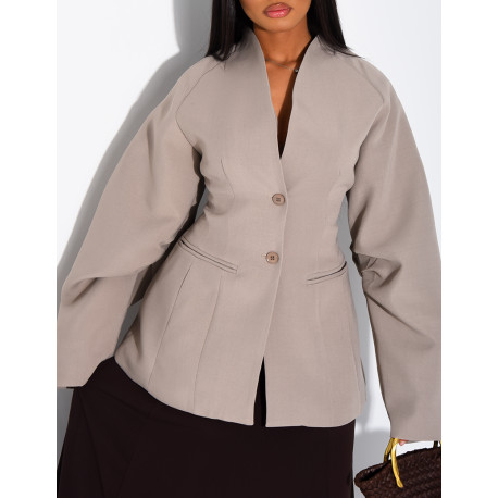 Fitted mid-length blazer with balloon sleeves