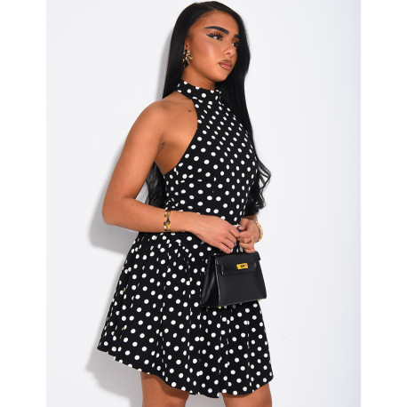 Short, ruffled, polka-dot backless dress