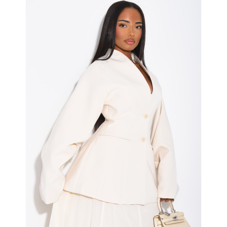 Blazer mi-long cintré à manches ballon