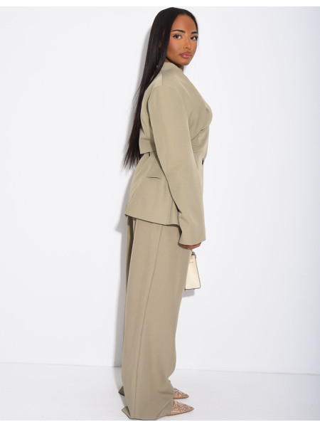 Ensemble 3 pièces bolero, blazer sans manche et pantalon taille haute