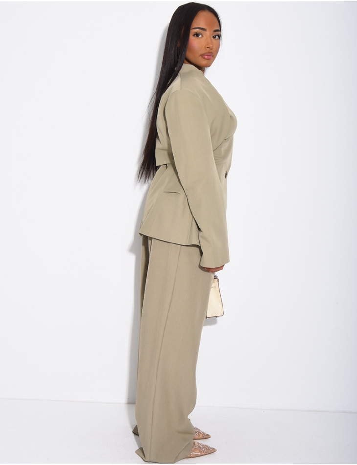 Ensemble 3 pièces bolero, blazer sans manche et pantalon taille haute