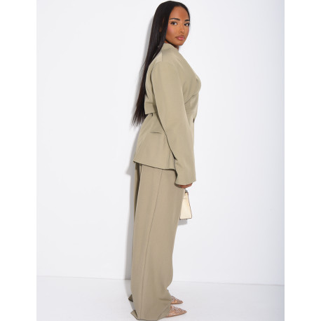 Ensemble 3 pièces bolero, blazer sans manche et pantalon taille haute