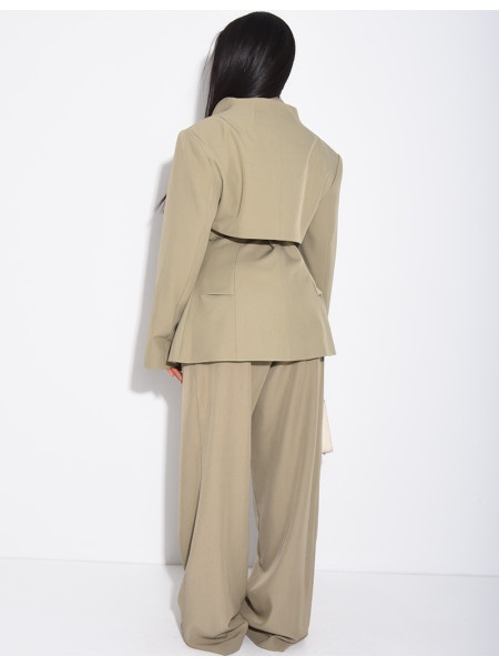 Ensemble 3 pièces bolero, blazer sans manche et pantalon taille haute