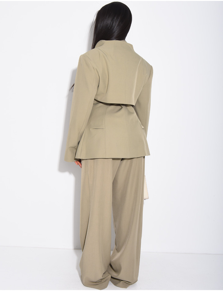 Ensemble 3 pièces bolero, blazer sans manche et pantalon taille haute